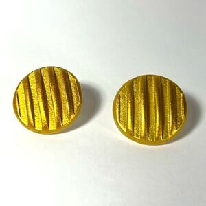 Gold Painted Earrings, Vintage Round 1 1/4" inches Deep Ridges Plastic Pierced